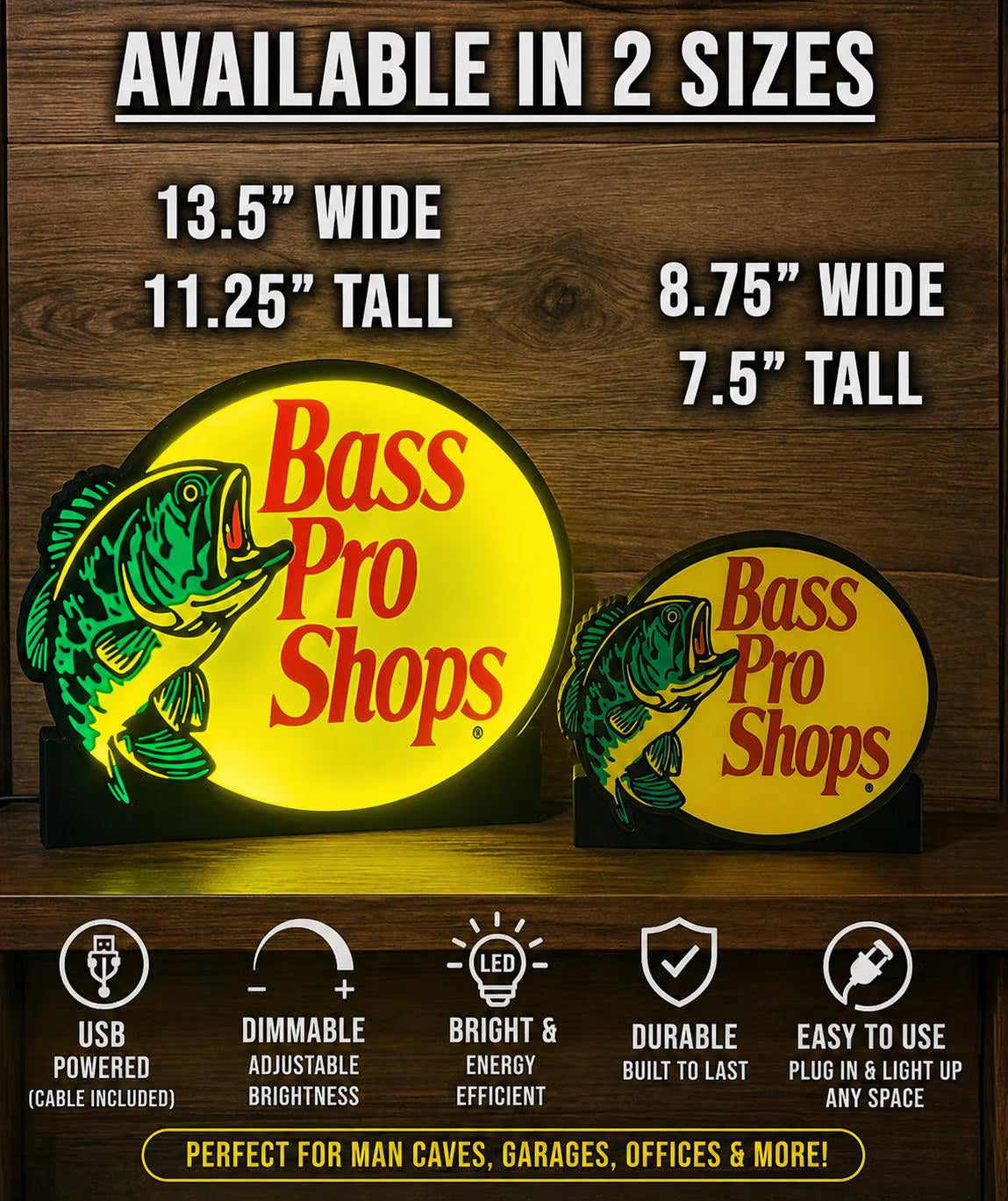 Bass Pro Inspired LED Light Box Sign – Fishing Decor – Man Cave Wall Light Small & Large Avaliable!